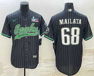 Men's Philadelphia Eagles #68 Jordan Mailata Black Pinstripe With Super Bowl LVII Patch Cool Base Stitched Baseball Jersey,We sell and wholesale Men's Philadelphia Eagles #68 Jordan Mailata Black Pinstripe With Super Bowl LVII Patch Cool Base Stitched Baseball Jersey on line form chian!